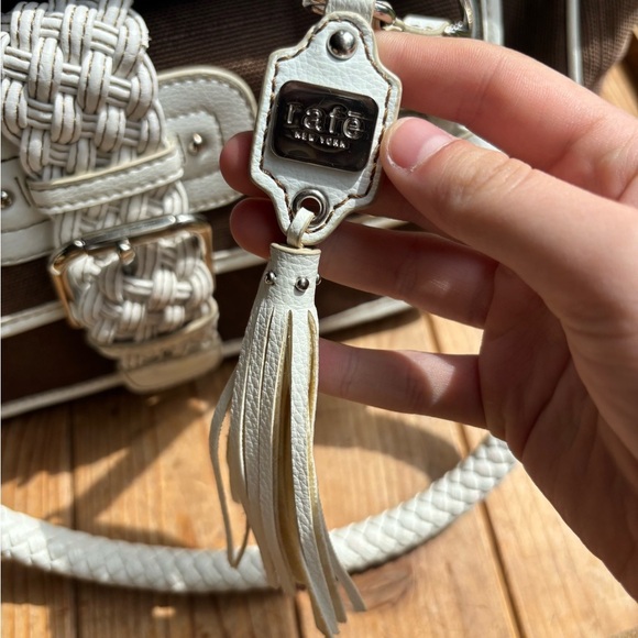 Rafe Brown and White Shoulder Bag with Silver Hardware - Picture 4 of 10